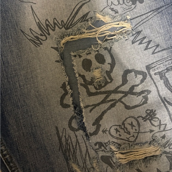 Jaded London Blue Baggy Graphic Graffiti Jeans - Picture 3 of 5